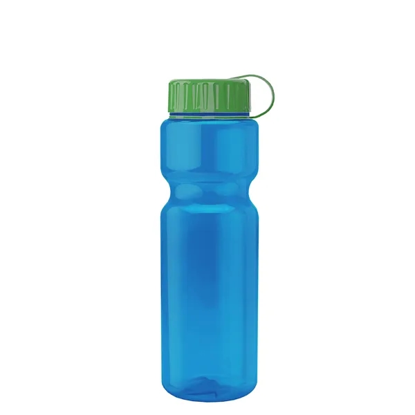 Transparent bottle with a tethered lid, 28 oz. size, reusable and... from ASI 40480 Koozie Group