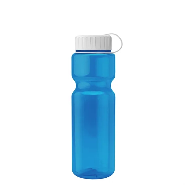 Transparent bottle with a tethered lid, 28 oz. size, reusable and... from ASI 40480 Koozie Group