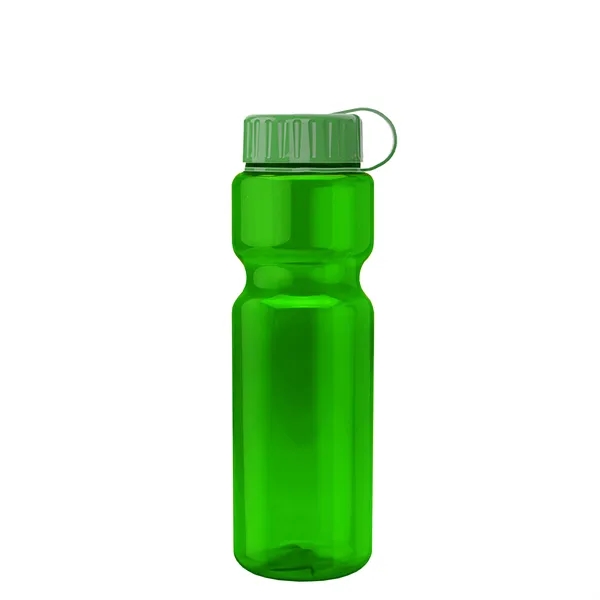 Transparent bottle with a tethered lid, 28 oz. size, reusable and... from ASI 40480 Koozie Group