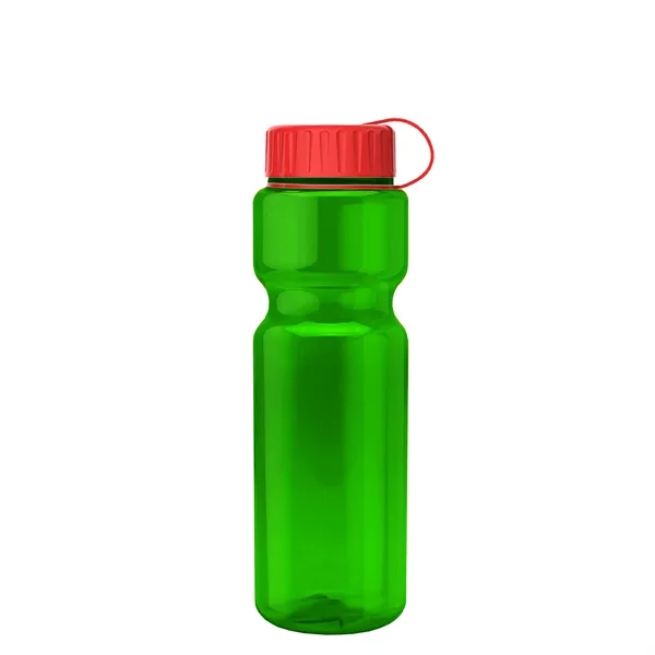 Transparent bottle with a tethered lid, 28 oz. size, reusable and... from ASI 40480 Koozie Group