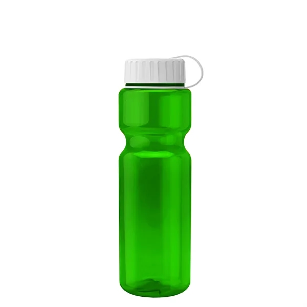 Transparent bottle with a tethered lid, 28 oz. size, reusable and... from ASI 40480 Koozie Group
