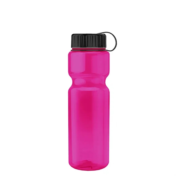 Transparent bottle with a tethered lid, 28 oz. size, reusable and... from ASI 40480 Koozie Group
