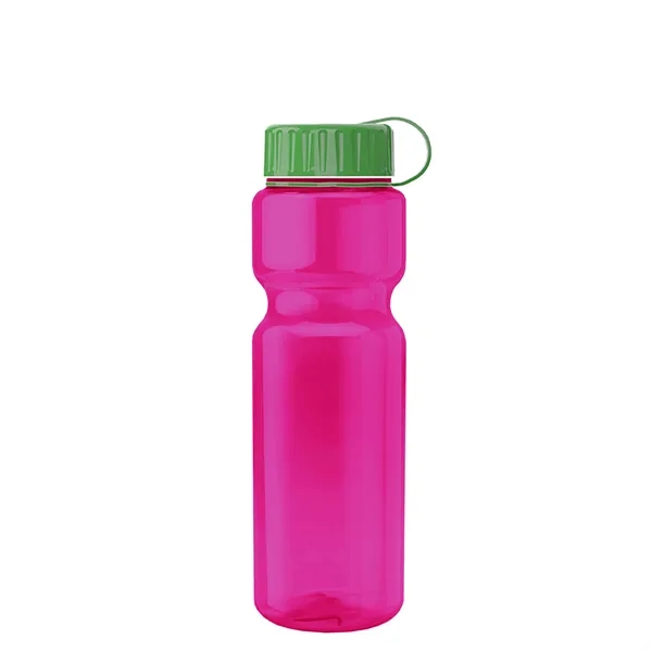 Transparent bottle with a tethered lid, 28 oz. size, reusable and... from ASI 40480 Koozie Group