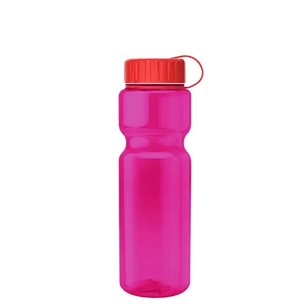 Transparent bottle with a tethered lid, 28 oz. size, reusable and... from ASI 40480 Koozie Group