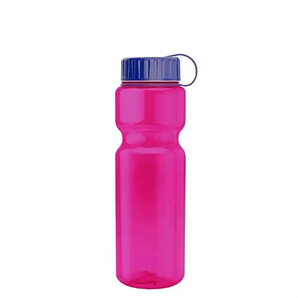 Transparent bottle with a tethered lid, 28 oz. size, reusable and... from ASI 40480 Koozie Group