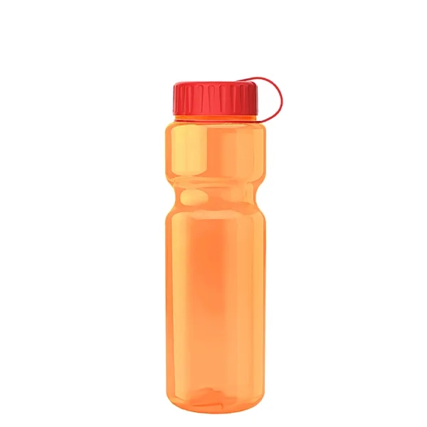 Transparent bottle with a tethered lid, 28 oz. size, reusable and... from ASI 40480 Koozie Group