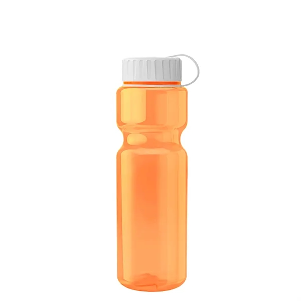 Transparent bottle with a tethered lid, 28 oz. size, reusable and... from ASI 40480 Koozie Group