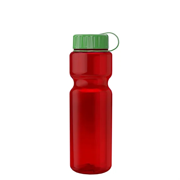 Transparent bottle with a tethered lid, 28 oz. size, reusable and... from ASI 40480 Koozie Group
