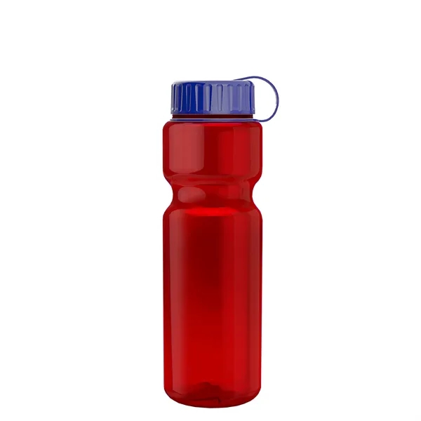 Transparent bottle with a tethered lid, 28 oz. size, reusable and... from ASI 40480 Koozie Group