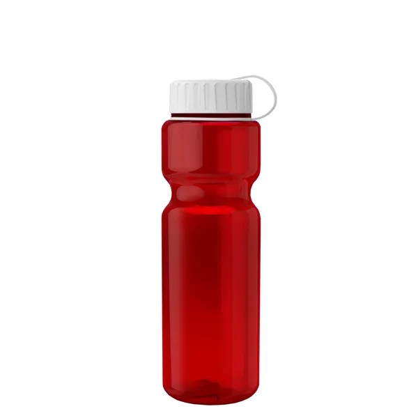 Transparent bottle with a tethered lid, 28 oz. size, reusable and... from ASI 40480 Koozie Group