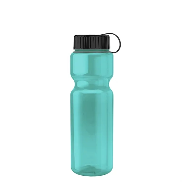 Transparent bottle with a tethered lid, 28 oz. size, reusable and... from ASI 40480 Koozie Group