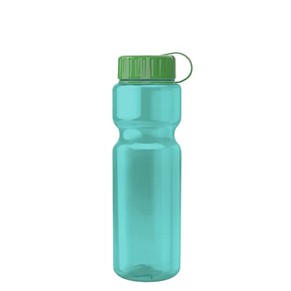 Transparent bottle with a tethered lid, 28 oz. size, reusable and... from ASI 40480 Koozie Group