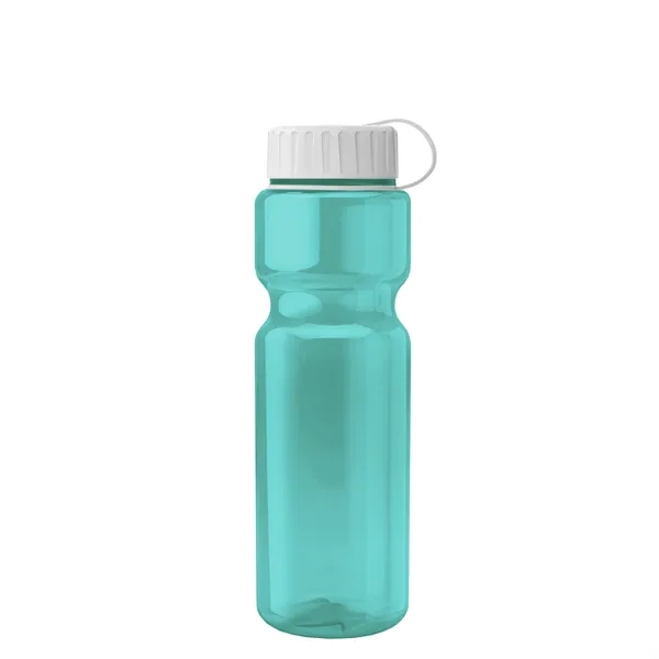 Transparent bottle with a tethered lid, 28 oz. size, reusable and... from ASI 40480 Koozie Group