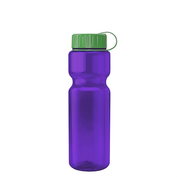 Transparent bottle with a tethered lid, 28 oz. size, reusable and... from ASI 40480 Koozie Group
