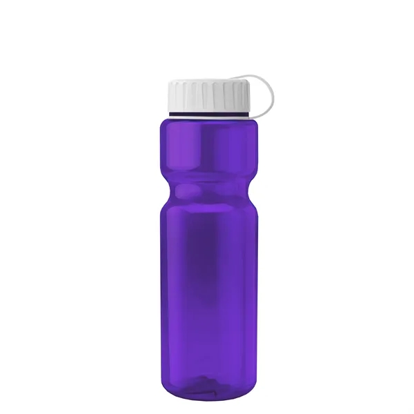 Transparent bottle with a tethered lid, 28 oz. size, reusable and... from ASI 40480 Koozie Group