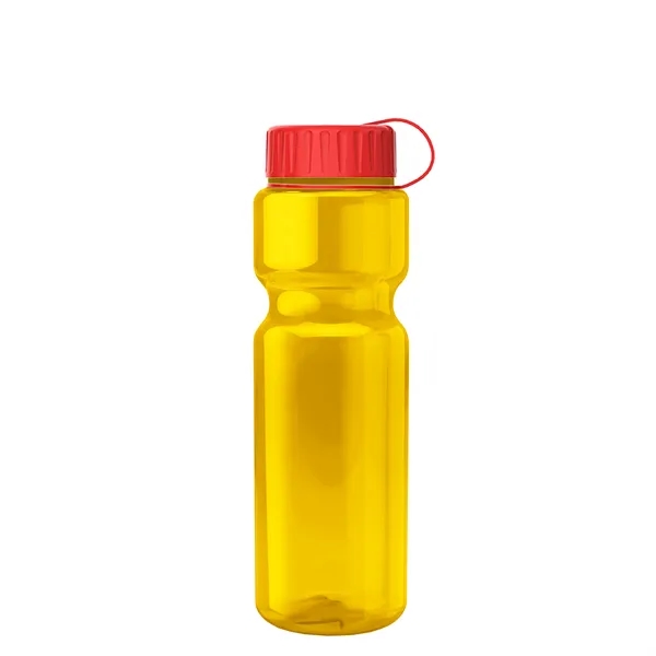 Transparent bottle with a tethered lid, 28 oz. size, reusable and... from ASI 40480 Koozie Group