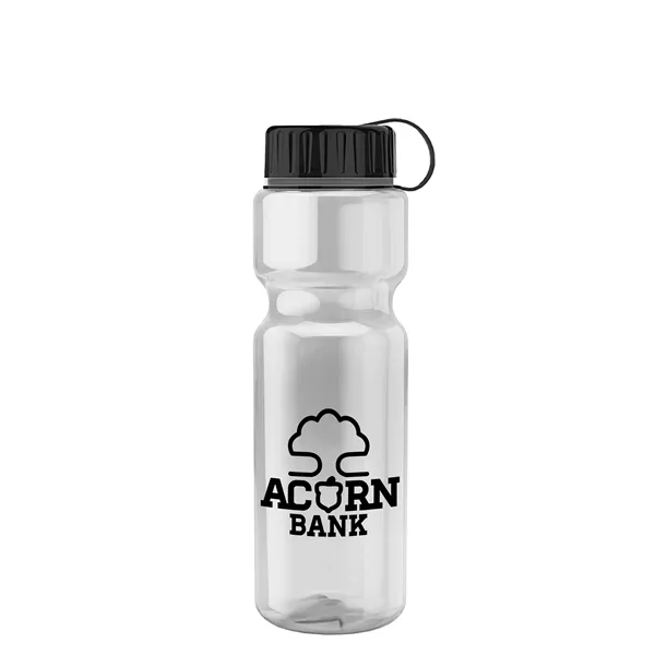 Transparent bottle with a tethered lid, 28 oz. size, reusable and... from ASI 40480 Koozie Group