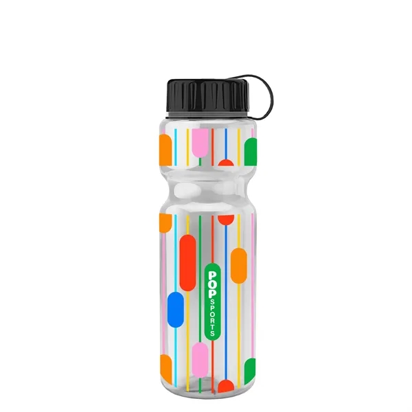 Transparent bottle with a tethered lid, 28 oz. size, reusable and... from ASI 40480 Koozie Group
