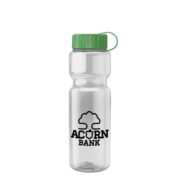 Transparent bottle with a tethered lid, 28 oz. size, reusable and... from ASI 40480 Koozie Group