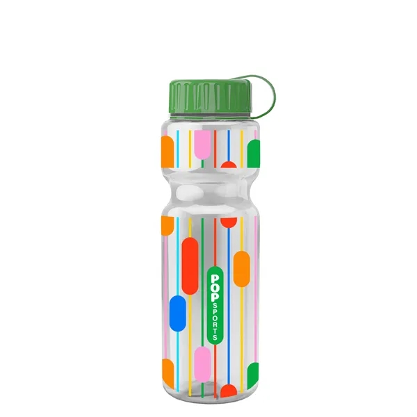 Transparent bottle with a tethered lid, 28 oz. size, reusable and... from ASI 40480 Koozie Group