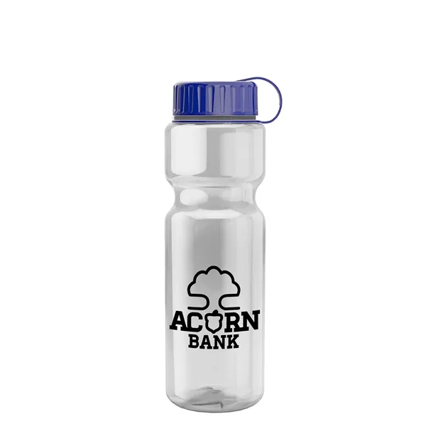 Transparent bottle with a tethered lid, 28 oz. size, reusable and... from ASI 40480 Koozie Group
