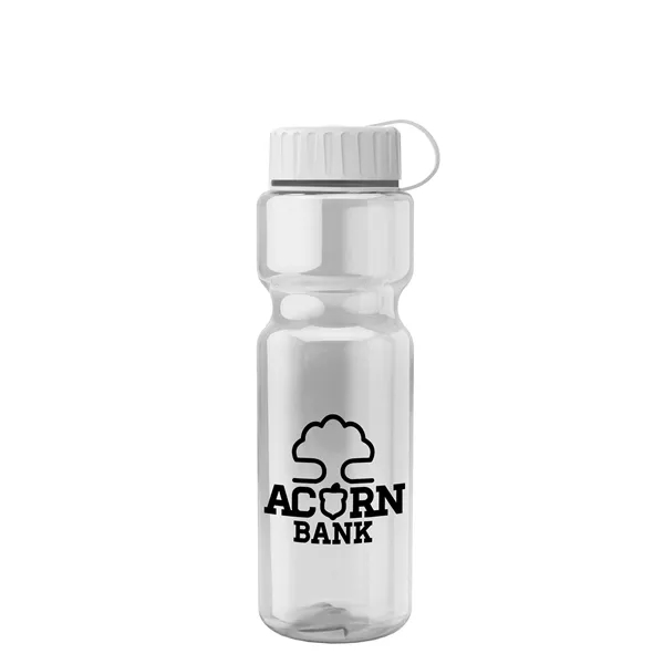 Transparent bottle with a tethered lid, 28 oz. size, reusable and... from ASI 40480 Koozie Group