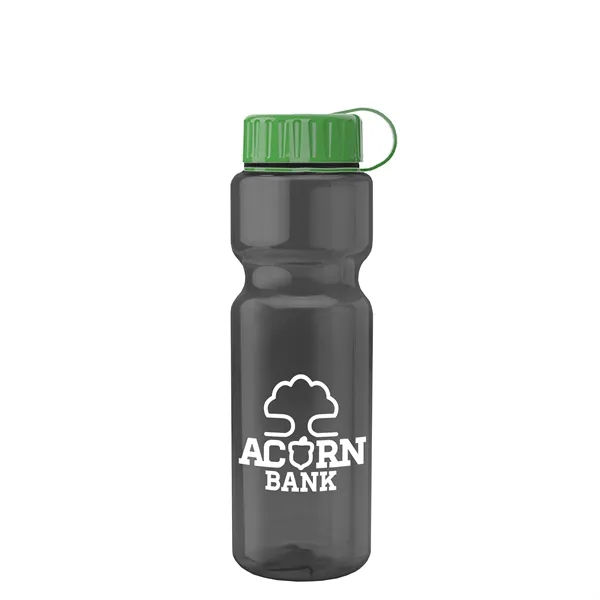 Transparent bottle with a tethered lid, 28 oz. size, reusable and... from ASI 40480 Koozie Group