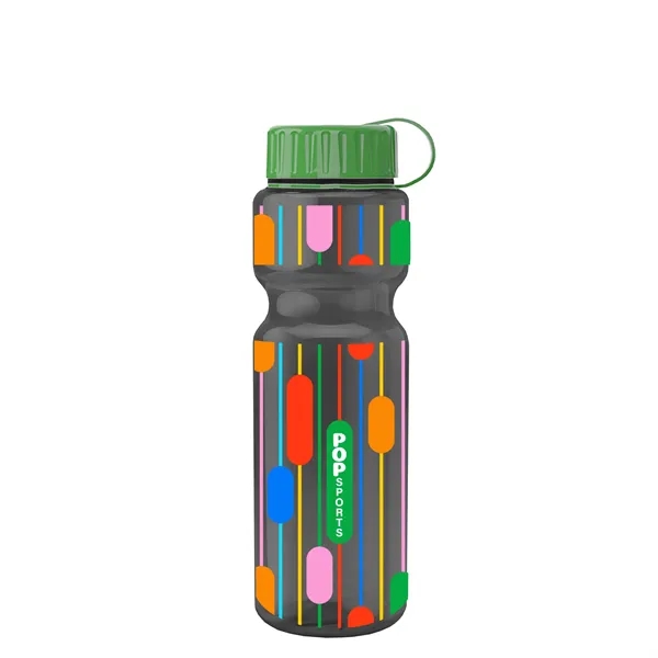 Transparent bottle with a tethered lid, 28 oz. size, reusable and... from ASI 40480 Koozie Group