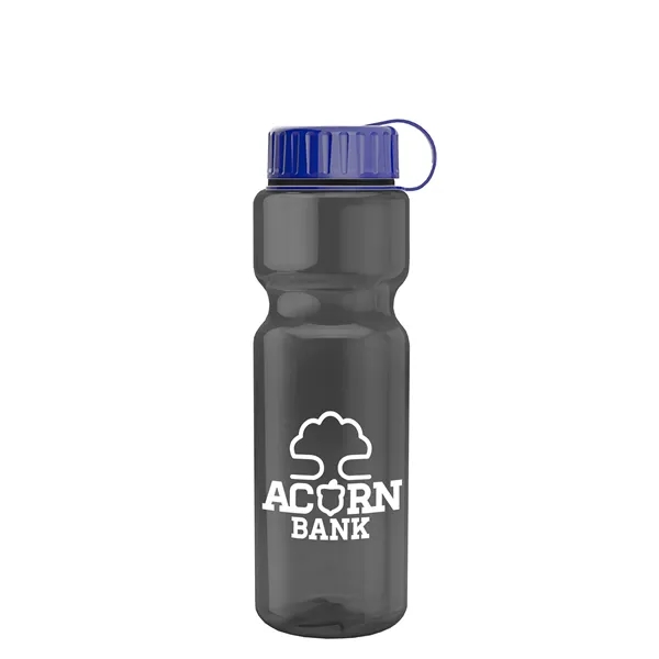 Transparent bottle with a tethered lid, 28 oz. size, reusable and... from ASI 40480 Koozie Group