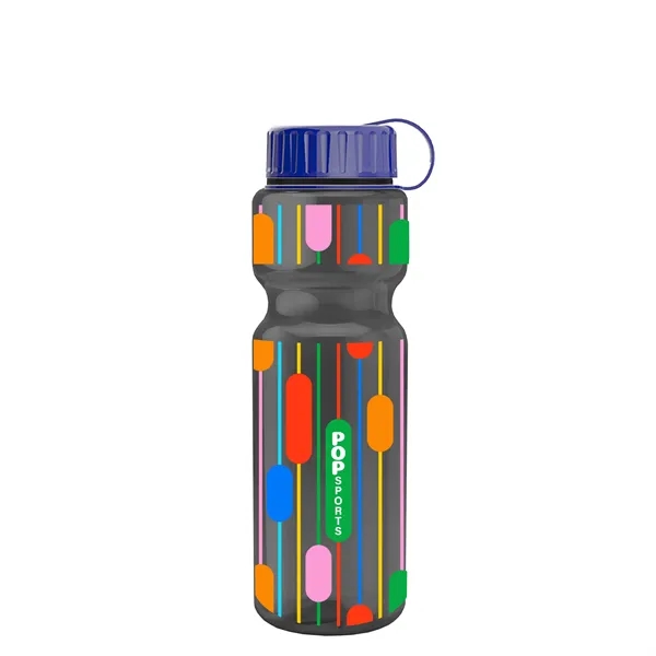 Transparent bottle with a tethered lid, 28 oz. size, reusable and... from ASI 40480 Koozie Group