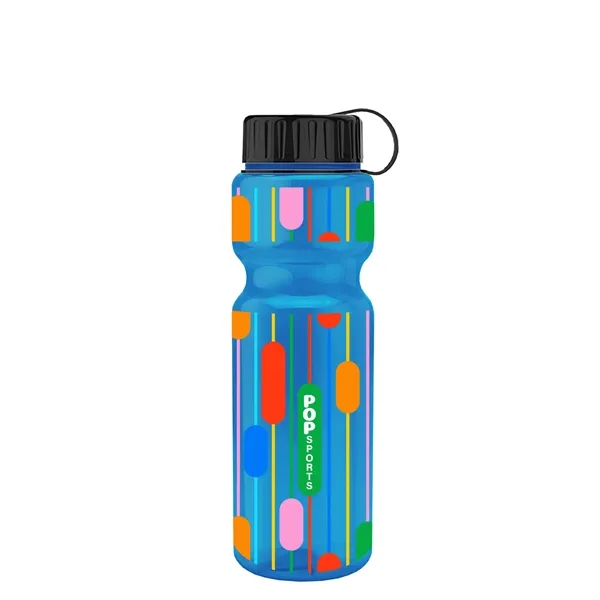 Transparent bottle with a tethered lid, 28 oz. size, reusable and... from ASI 40480 Koozie Group
