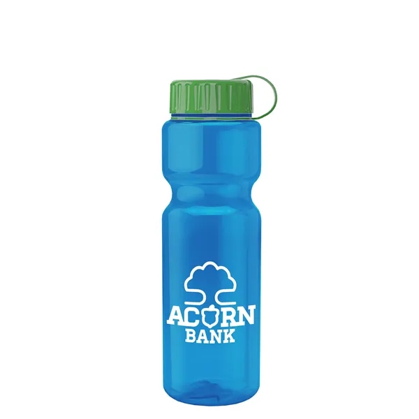 Transparent bottle with a tethered lid, 28 oz. size, reusable and... from ASI 40480 Koozie Group