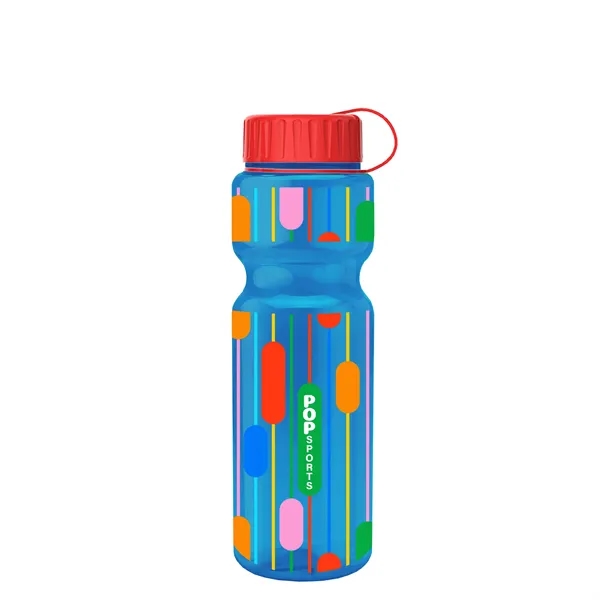 Transparent bottle with a tethered lid, 28 oz. size, reusable and... from ASI 40480 Koozie Group