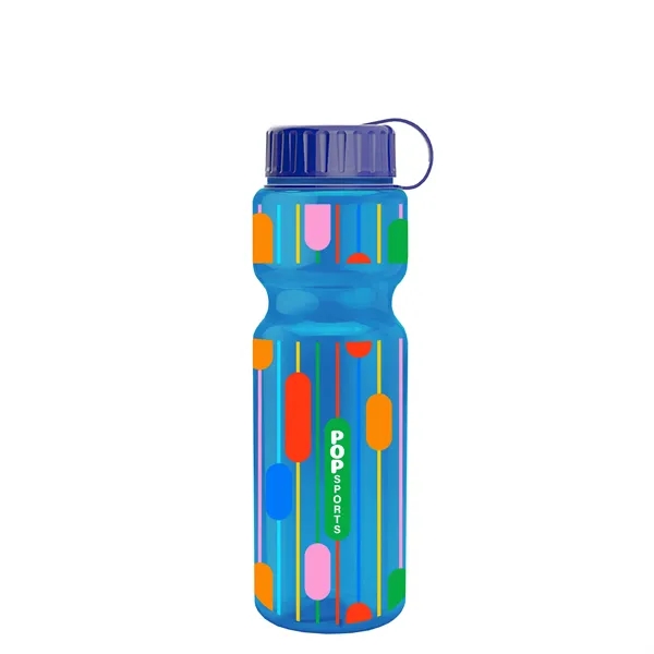 Transparent bottle with a tethered lid, 28 oz. size, reusable and... from ASI 40480 Koozie Group