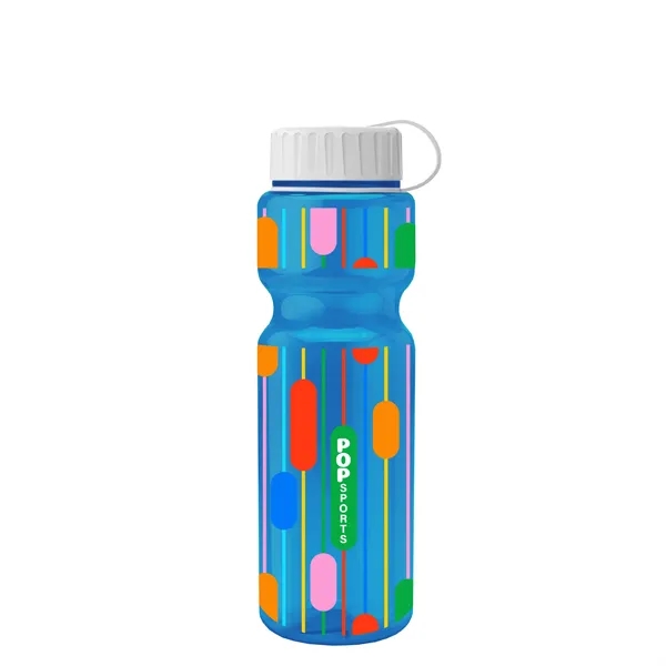 Transparent bottle with a tethered lid, 28 oz. size, reusable and... from ASI 40480 Koozie Group