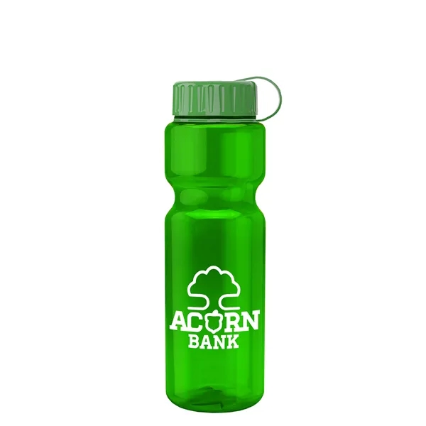 Transparent bottle with a tethered lid, 28 oz. size, reusable and... from ASI 40480 Koozie Group