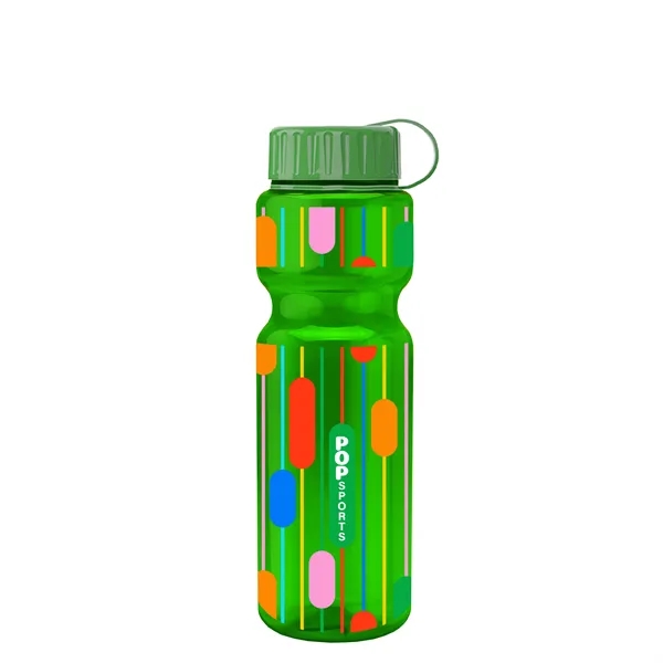 Transparent bottle with a tethered lid, 28 oz. size, reusable and... from ASI 40480 Koozie Group