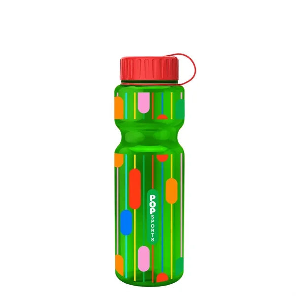 Transparent bottle with a tethered lid, 28 oz. size, reusable and... from ASI 40480 Koozie Group