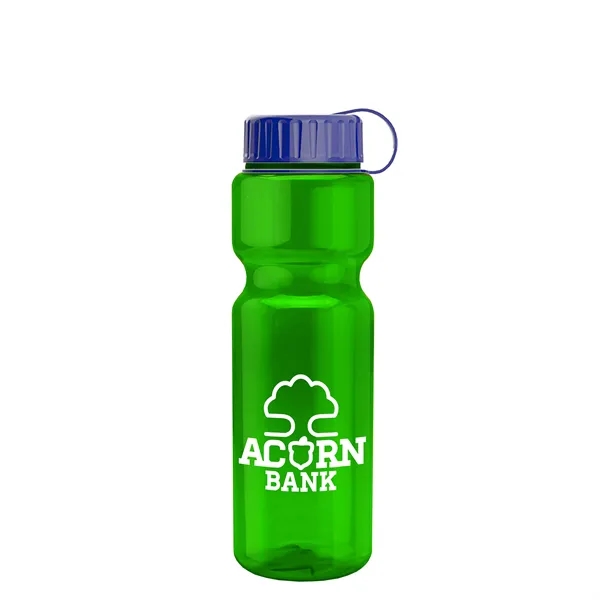 Transparent bottle with a tethered lid, 28 oz. size, reusable and... from ASI 40480 Koozie Group