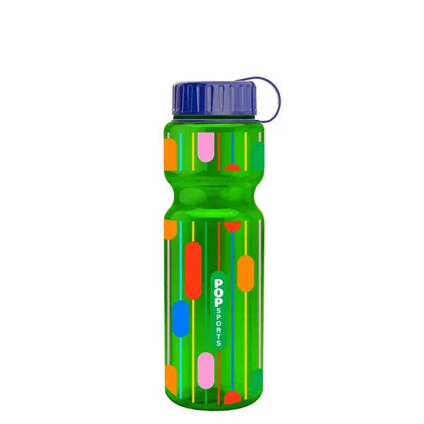 Transparent bottle with a tethered lid, 28 oz. size, reusable and... from ASI 40480 Koozie Group