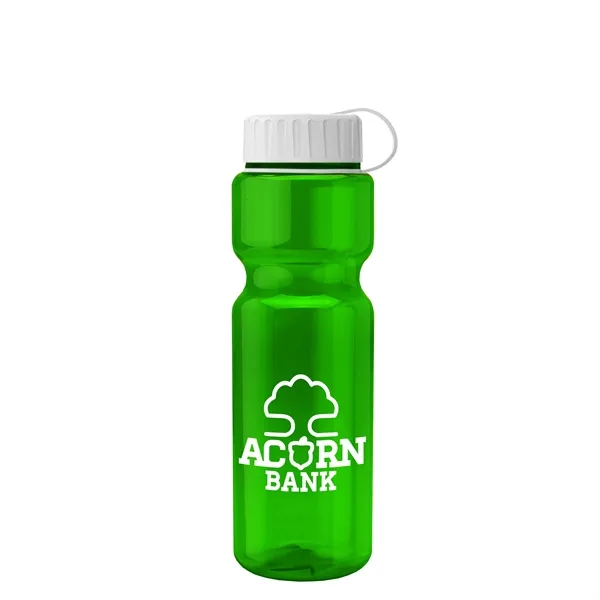 Transparent bottle with a tethered lid, 28 oz. size, reusable and... from ASI 40480 Koozie Group