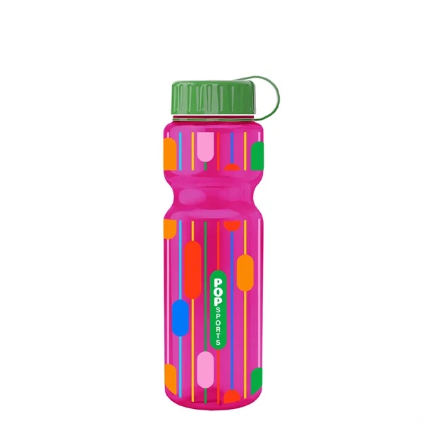 Transparent bottle with a tethered lid, 28 oz. size, reusable and... from ASI 40480 Koozie Group