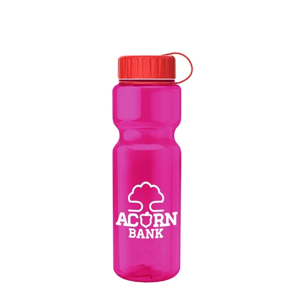 Transparent bottle with a tethered lid, 28 oz. size, reusable and... from ASI 40480 Koozie Group
