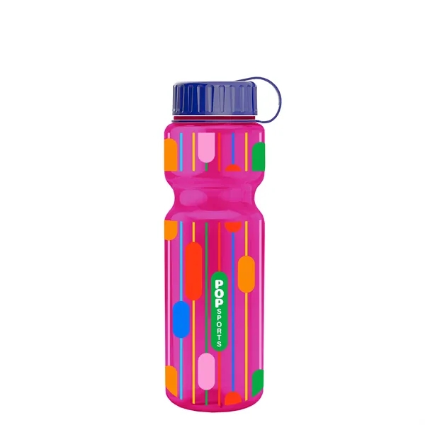 Transparent bottle with a tethered lid, 28 oz. size, reusable and... from ASI 40480 Koozie Group