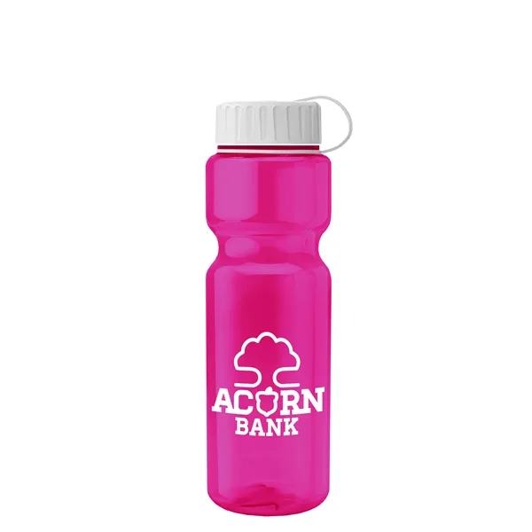 Transparent bottle with a tethered lid, 28 oz. size, reusable and... from ASI 40480 Koozie Group