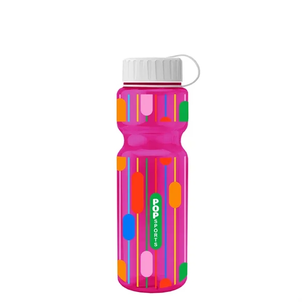 Transparent bottle with a tethered lid, 28 oz. size, reusable and... from ASI 40480 Koozie Group