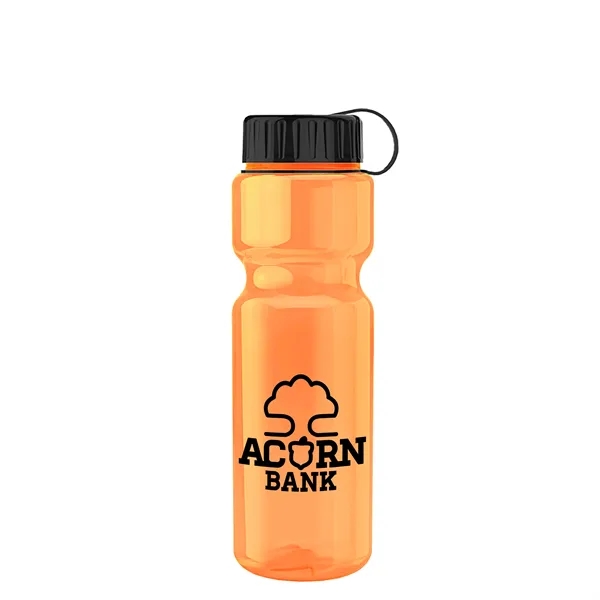 Transparent bottle with a tethered lid, 28 oz. size, reusable and... from ASI 40480 Koozie Group