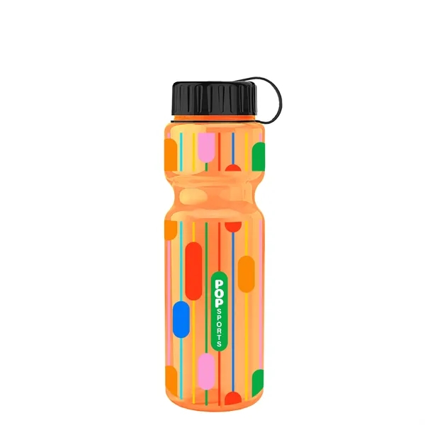 Transparent bottle with a tethered lid, 28 oz. size, reusable and... from ASI 40480 Koozie Group