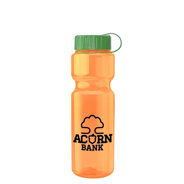 Transparent bottle with a tethered lid, 28 oz. size, reusable and... from ASI 40480 Koozie Group