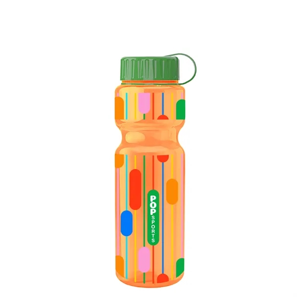 Transparent bottle with a tethered lid, 28 oz. size, reusable and... from ASI 40480 Koozie Group